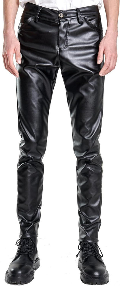 Kunstleder Biker Stretch Nightclub Hose Slim Fit Schwarz