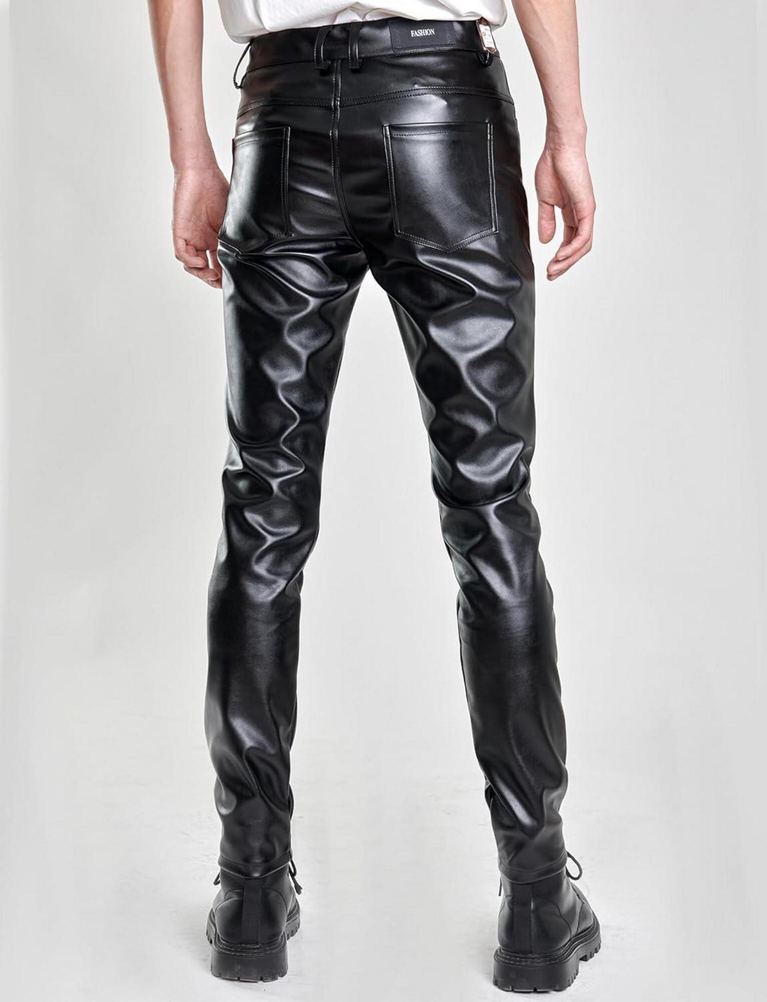Herren Kunstleder Biker Hose Slim Fit Stretch Nightclub
