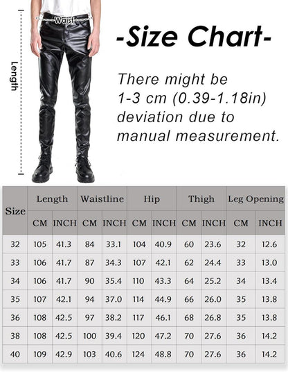 Kunstleder Biker Stretch Nightclub Hose Slim Fit Schwarz