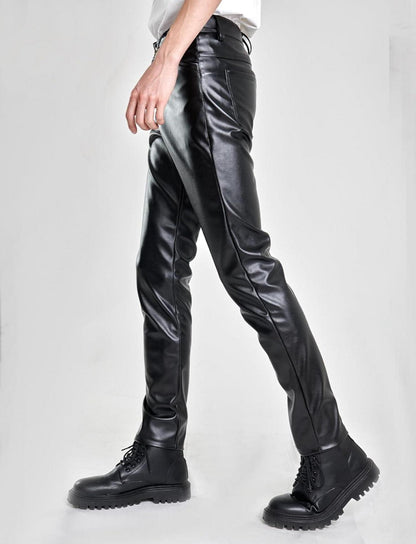 Herren Kunstleder Biker Hose Slim Fit Stretch Nightclub Schwarz 36