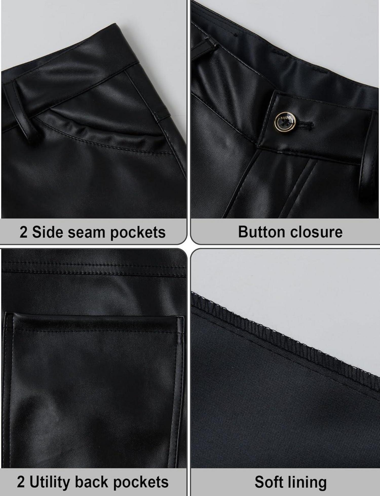 Herren Kunstleder Slim Fit Biker Stretch Lederhose Nightclub Schwarz