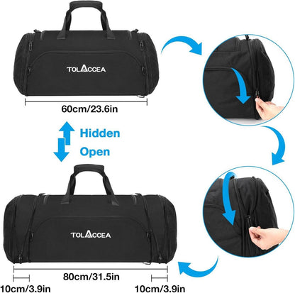 Erweiterbare Sporttasche für Damen Herren, 54L-72L, Fitness Rucksack mit Schuhfach, Schwarz