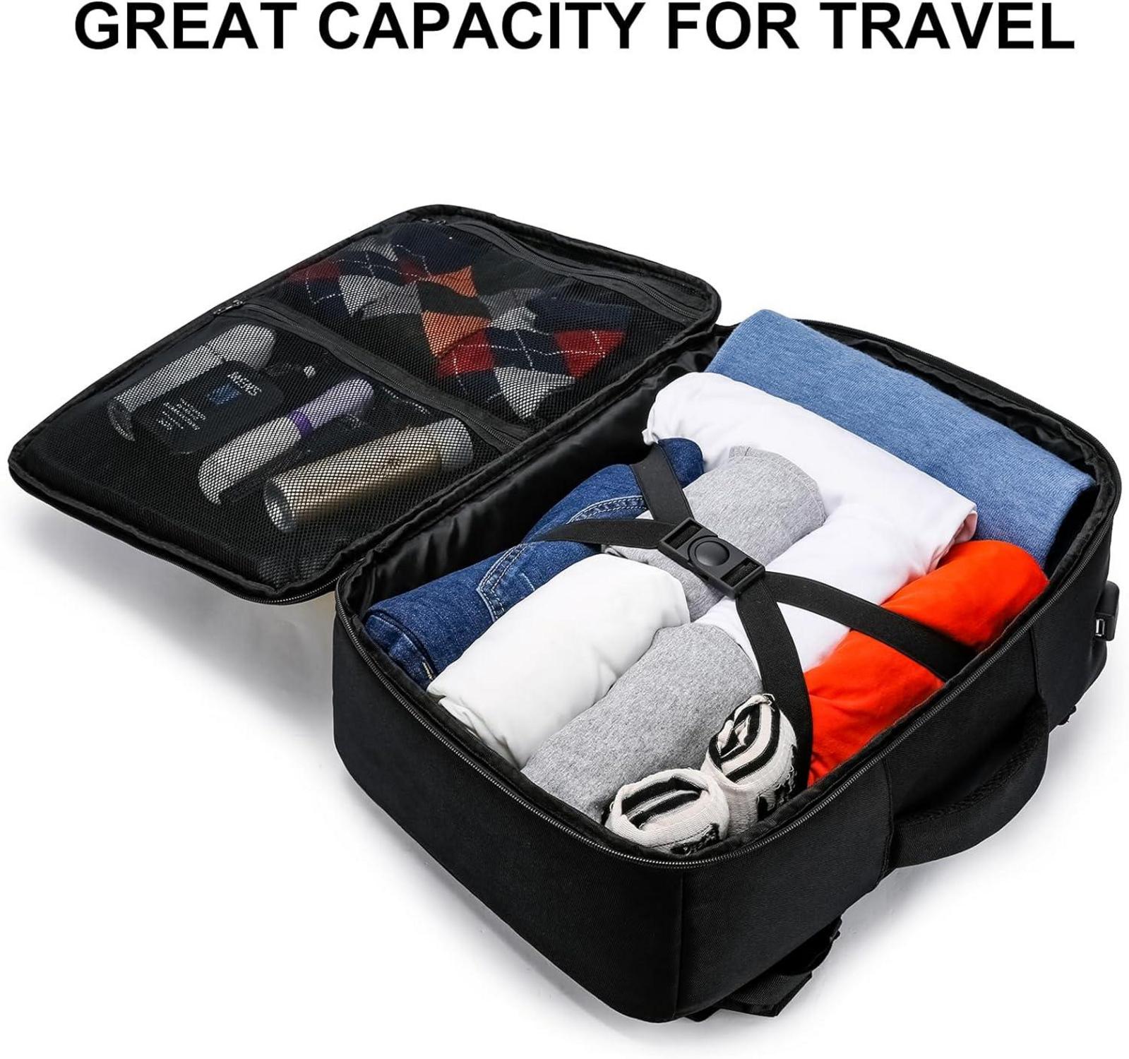 Handgepäck Reiserucksack für Easyjet 45x36x20 Schwarz 15.6 Zoll Laptop USB-Ladeanschluss