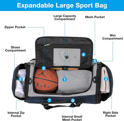 Sporttasche 54L-72L Erweiterbar mit Schuhfach