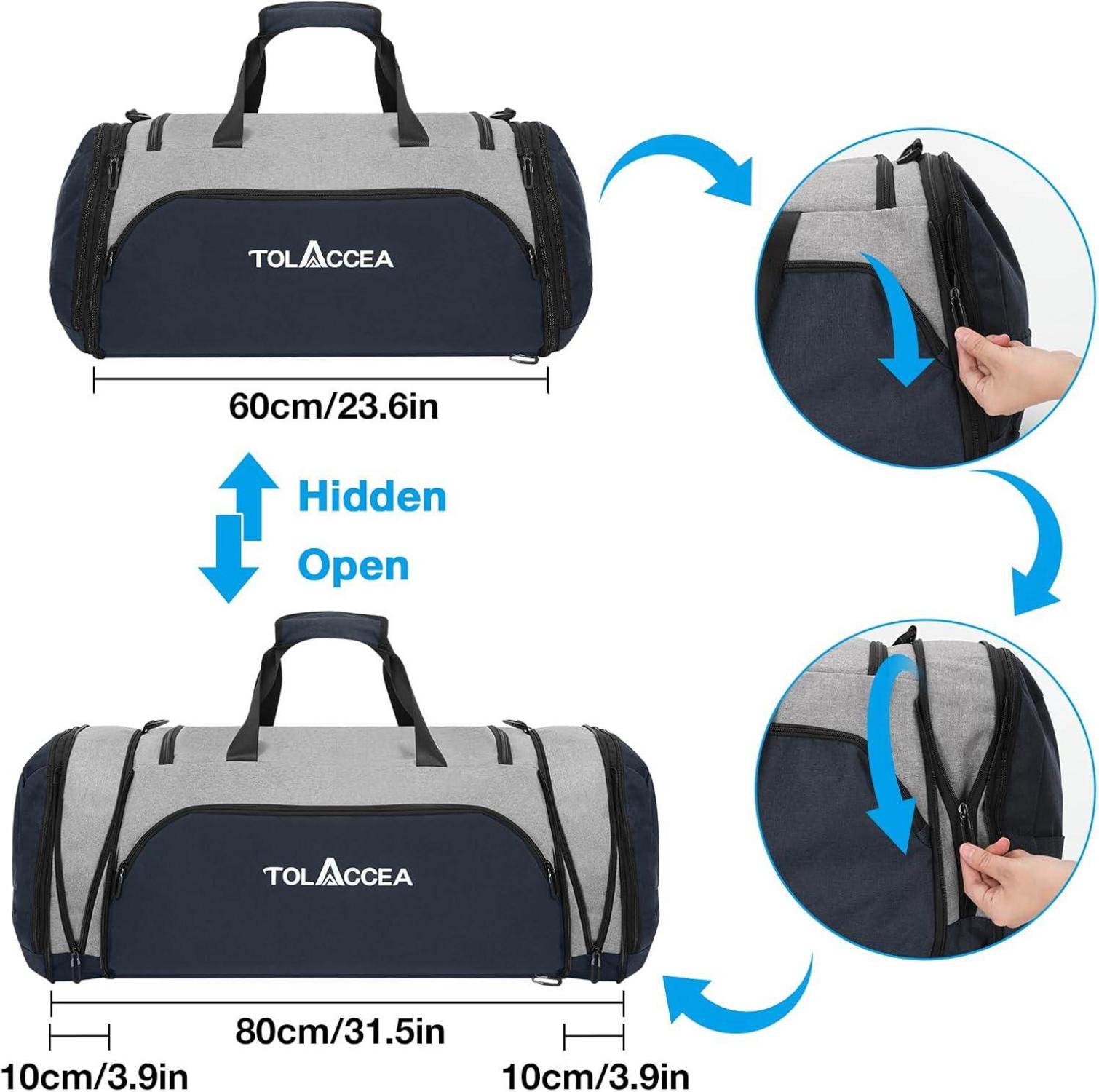 Tolaccea 54L-72L Sporttasche Damen Herren Rucksack Schuhfach Fitness Training Gym Reise Schwimmen Sauna Blau