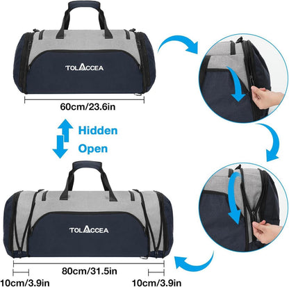 Tolaccea 54L-72L Sporttasche Damen Herren Rucksack Schuhfach Fitness Training Gym Reise Schwimmen Sauna Blau