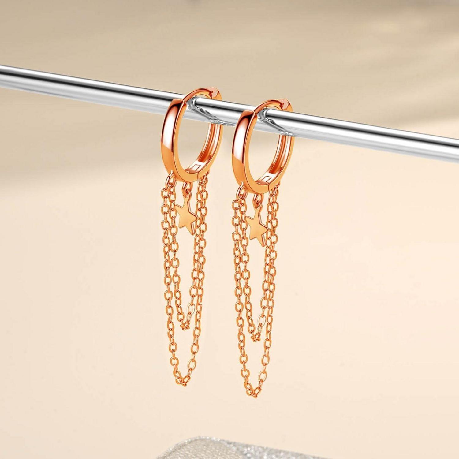 Silber Huggie Kreolen Ohrringe Damen Quaste Ohrhänger Rosegold
