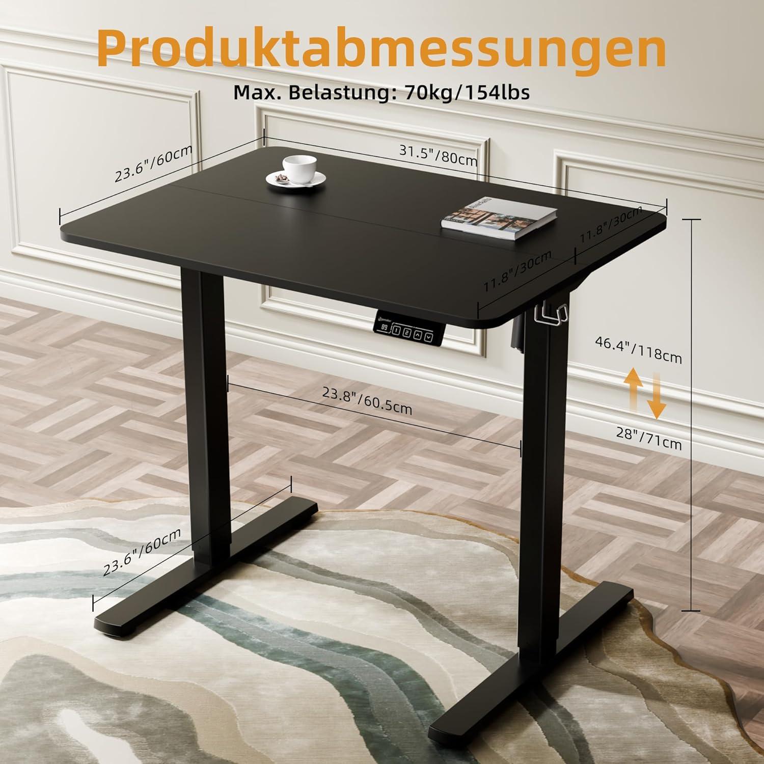 Elektrischer Höhenverstellbarer Schreibtisch 80x60cm Schwarz