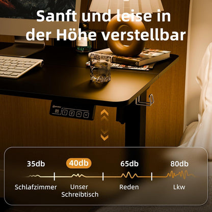 Elektrischer Höhenverstellbarer Schreibtisch 80x60cm Schwarz Stabil & Geräumig