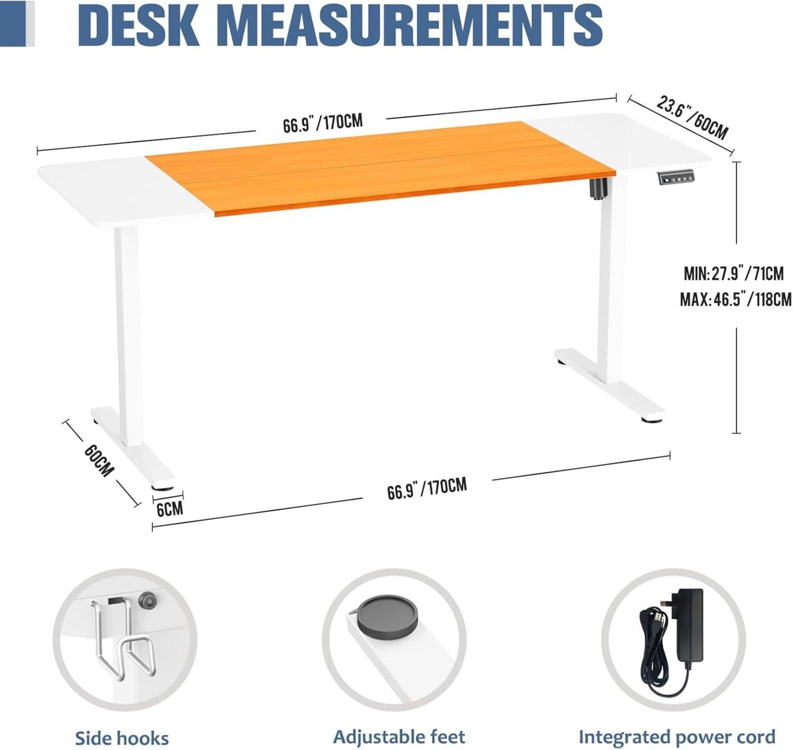 Elektrischer Höhenverstellbarer Schreibtisch 170x60cm Weißes Gestell
