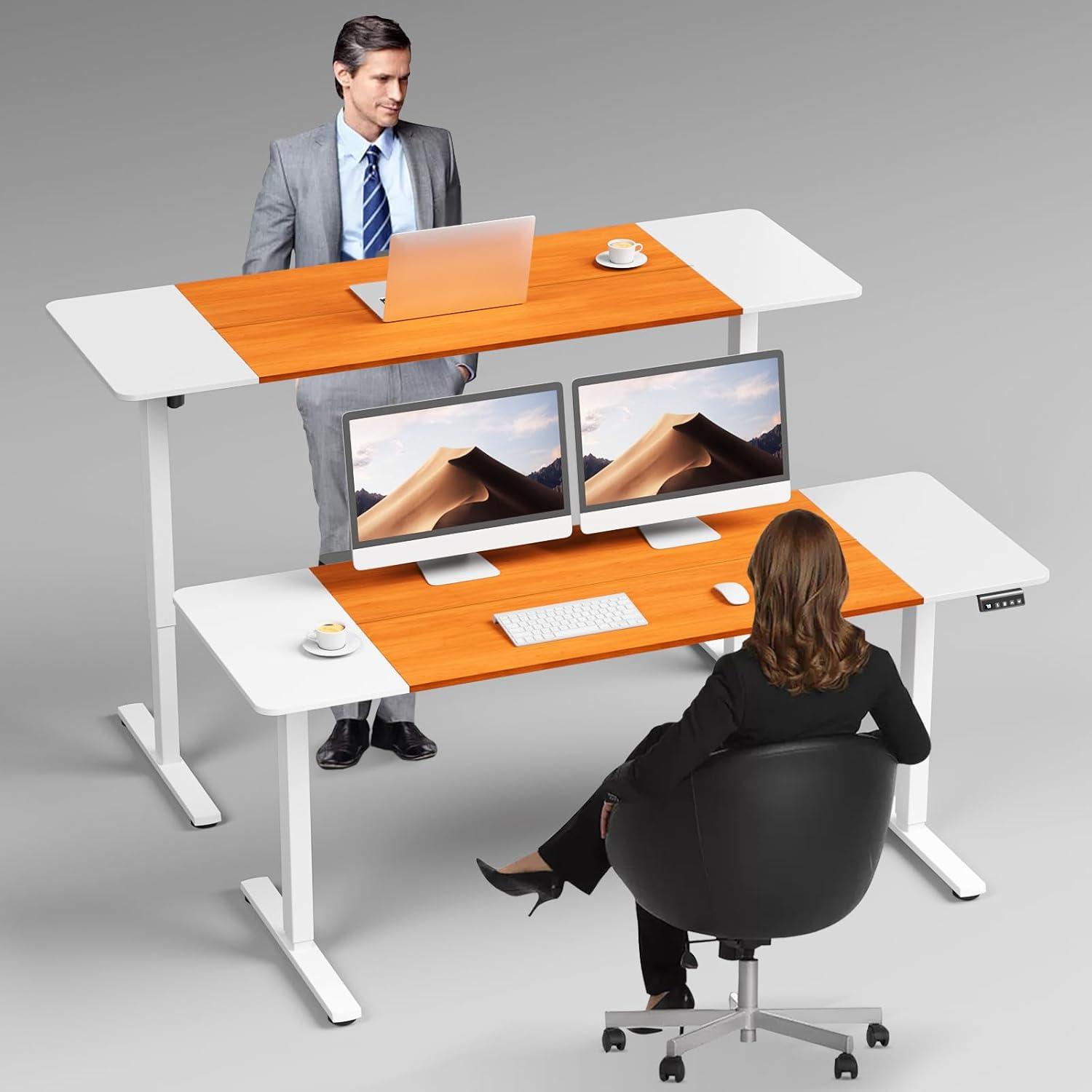 Elektrischer Höhenverstellbarer Schreibtisch 170x60 cm Weiß Kirsche