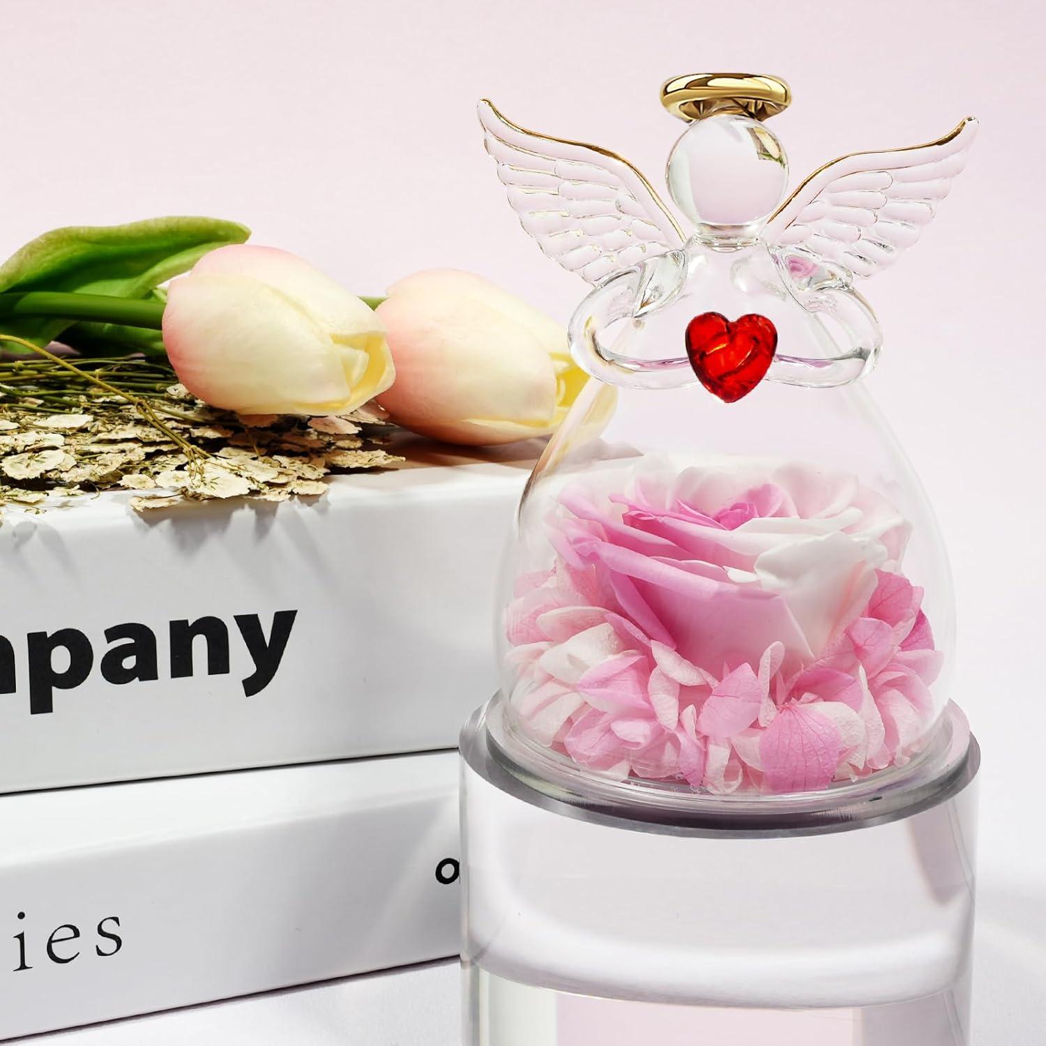Ewige Rose Engel Geschenk für Frauen Mutter Oma Weiß+rosa