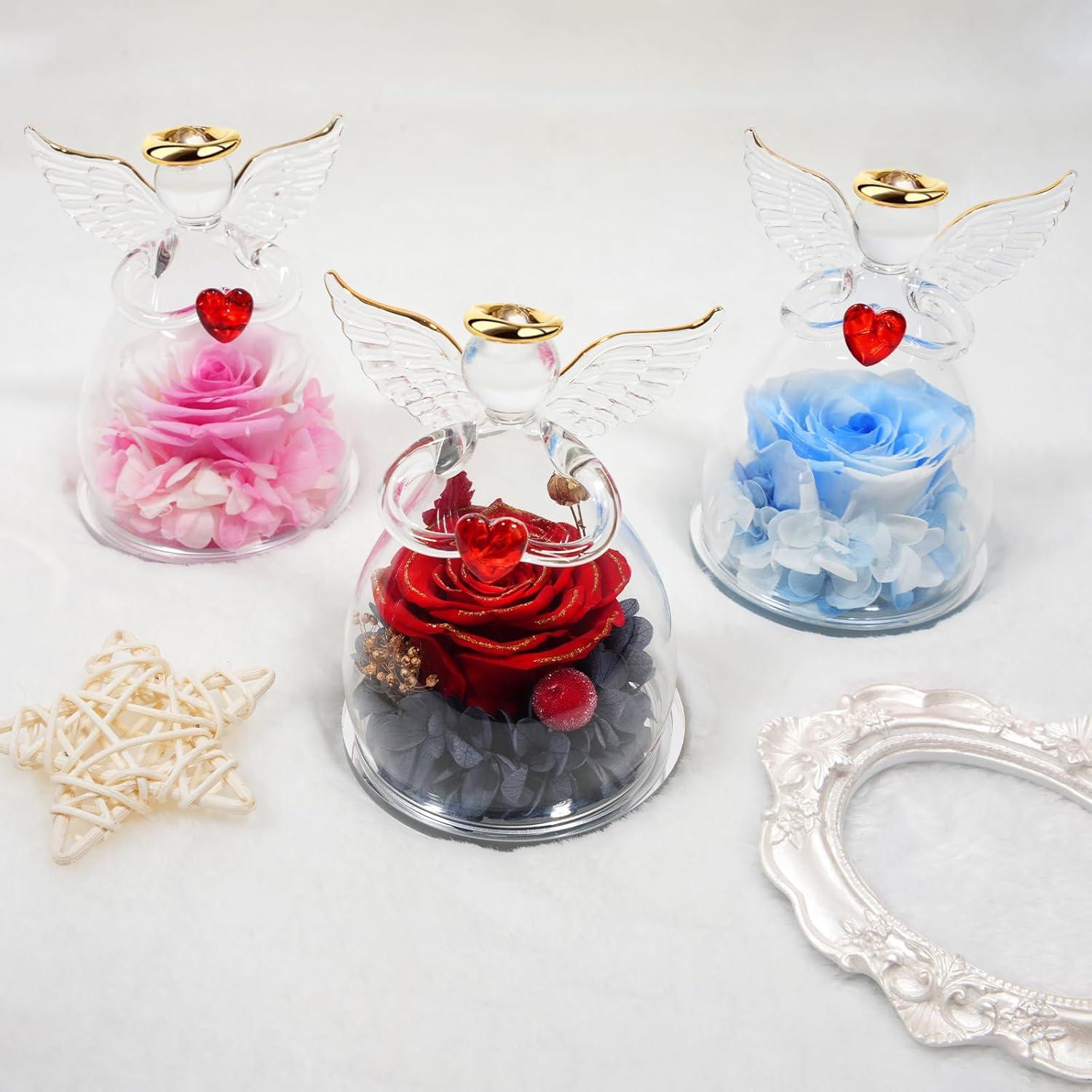 Ewige Rose Engel Geschenk für Mama Oma in Glas Valentinstag Weiß+rosa