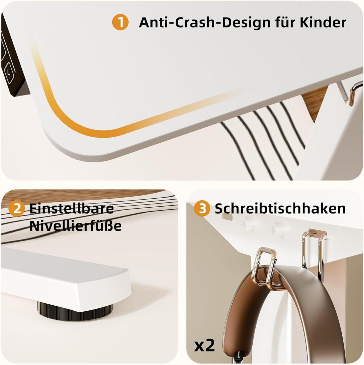 Elektrischer Schreibtisch Höhenverstellbar 80x60cm Weißes Gestell