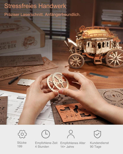 ROKR 3D Puzzle Holzmodell Spieluhr-Postkutsche Geburtstagsgeschenk