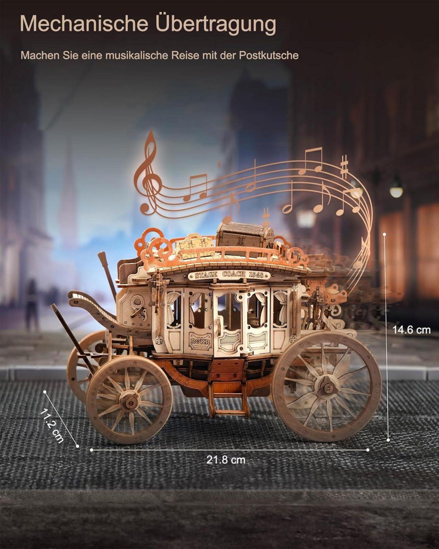 3D Puzzle Holzmodelle Bausatz Erwachsene Spieluhr Postkutsche