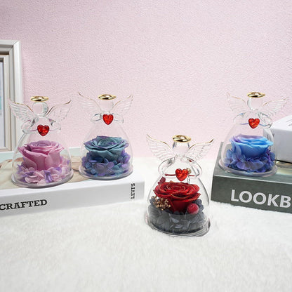 Ewige Rose Engel Figur Geschenk für Frauen Glas blauviolett
