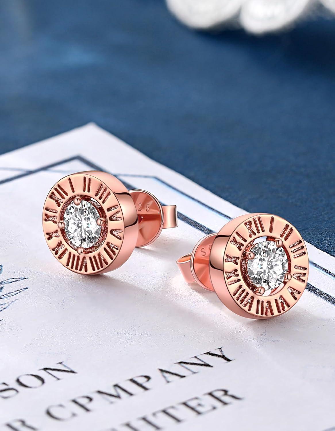 MomentWish Moissanite Ohrringe Silber 925 römische Ziffern Rosegold