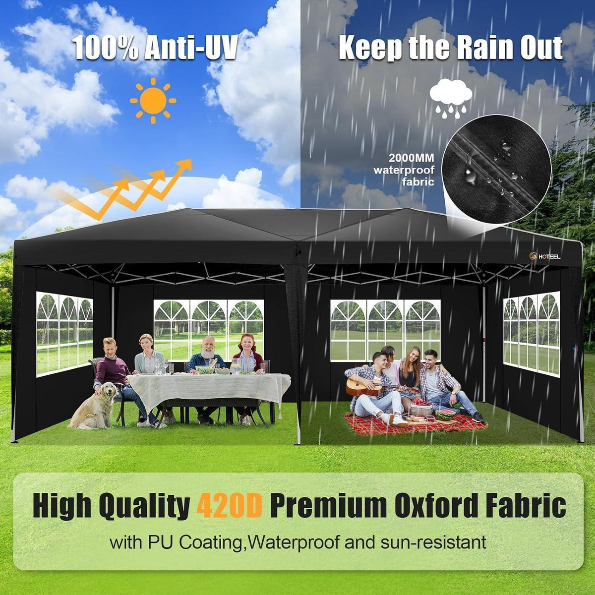 Faltpavillon 3x6 Wasserdicht mit Seitenwänden & Sandsäcken