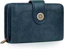 Große Damen Geldbörse Vintage PU Leder Brieftasche RFID Blau