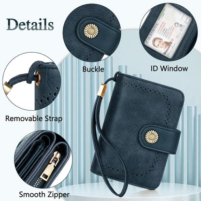 TEUEN Geldbeutel Damen Vintage Leder RFID Blockier mit Großer Kapazität Blau