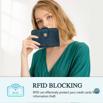 Damen Geldbörse mit RFID Vintage Leder Blau Groß Fächer und