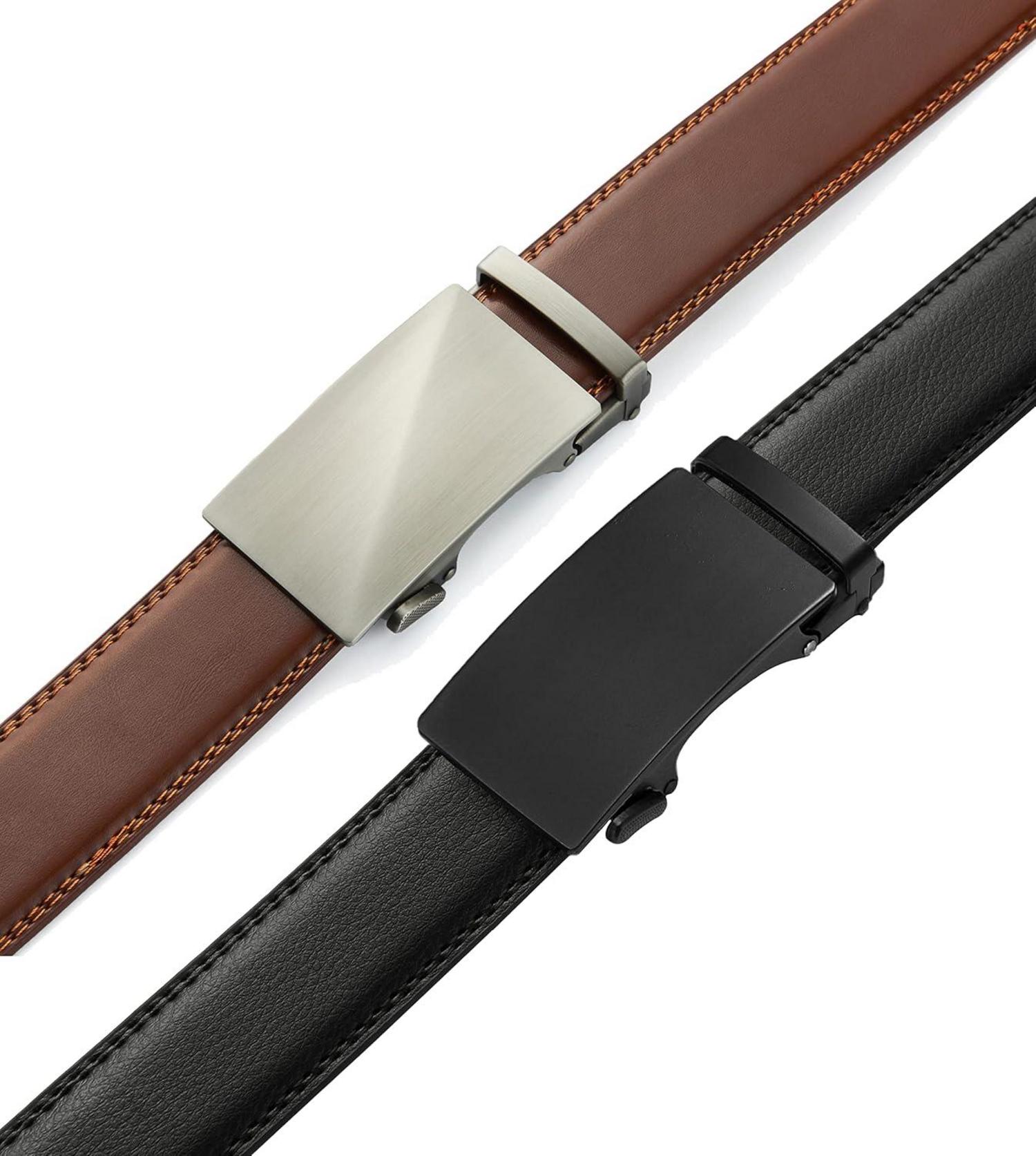 Herren Automatik Ledergürtel Ratsche 2 Stücke Karamellbraun/Schwarz 90-105cm