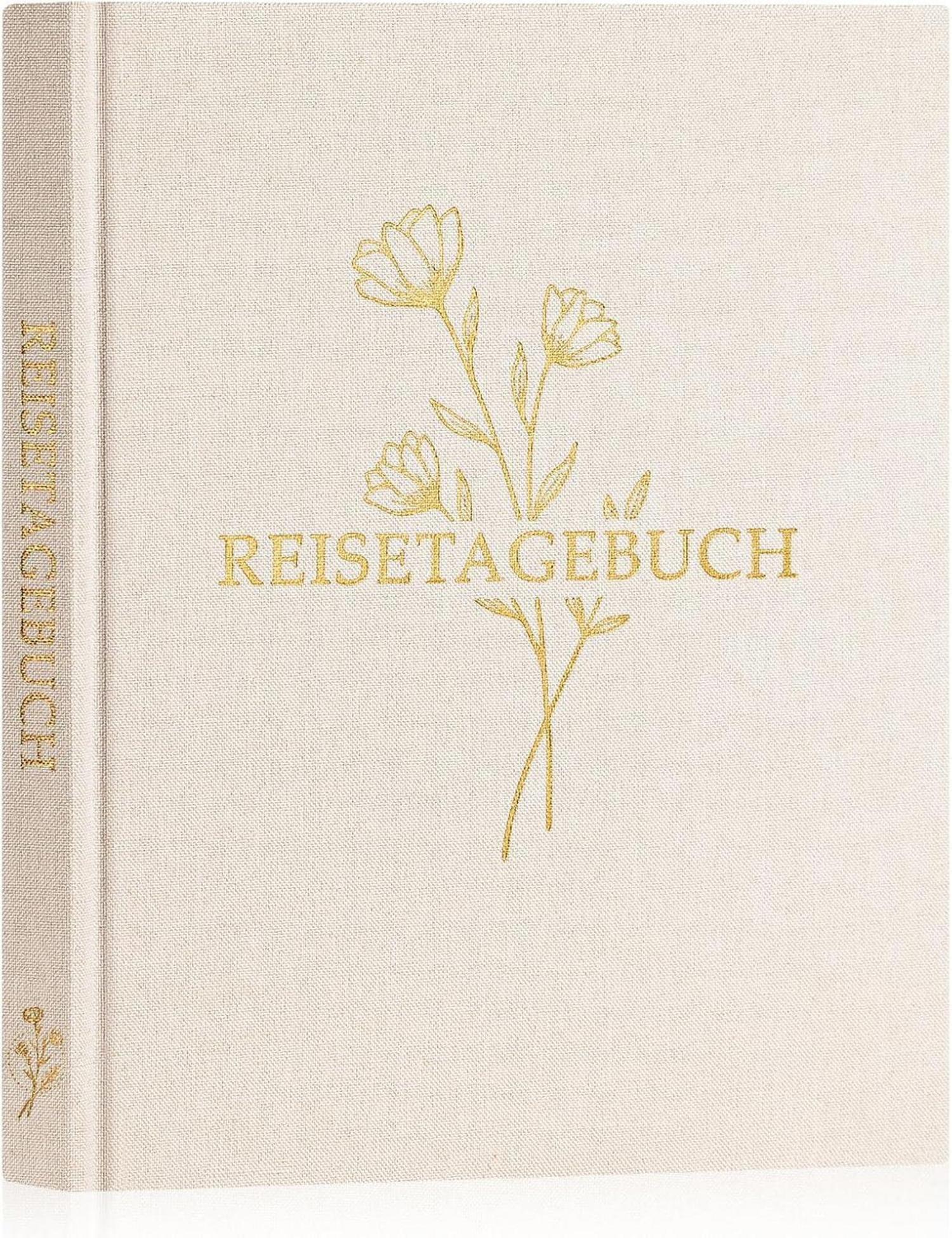 Reisetagebuch Notizbuch Leinen Ausfüllen Fotobuch Aufforderungen Beige