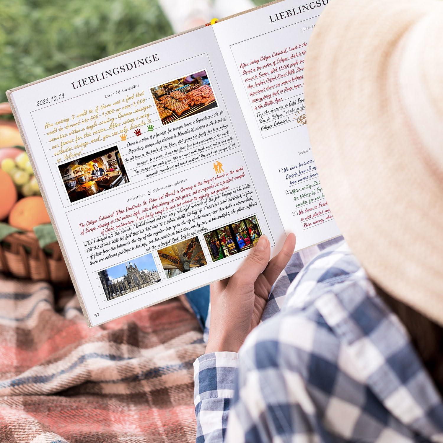 Reisetagebuch für Frauen und Männer Leinen Fotobuch Reisejournal Beige 110 Seiten
