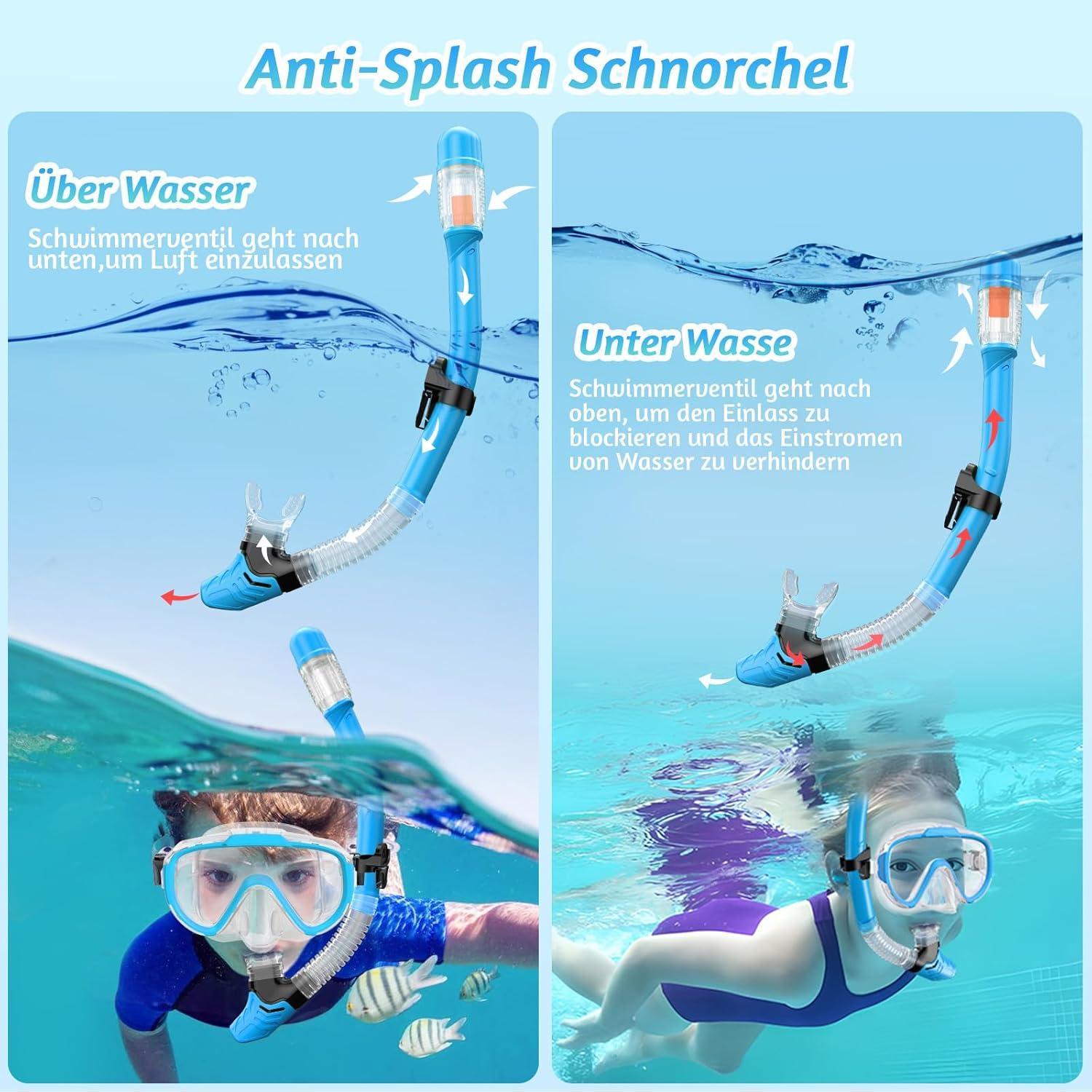 Lealinga Schnorchelset Kinder Taucherbrille Anti-Fog Panorama-Weitblick Tauchmaske