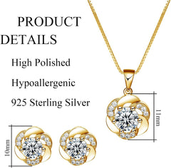 Schmuckset Damen Silber 925 Blumen Halskette Ohrstecker
