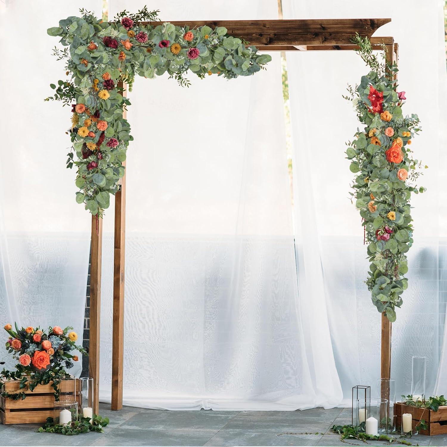 Künstliche Eukalyptus Girlande mit Blumen 6,56 Ft für Hochzeit und