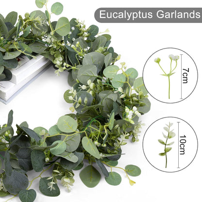 Künstliche Eukalyptus Girlande 2 Stück 1,95m Deko Grüne Blätter Hängende Pflanze