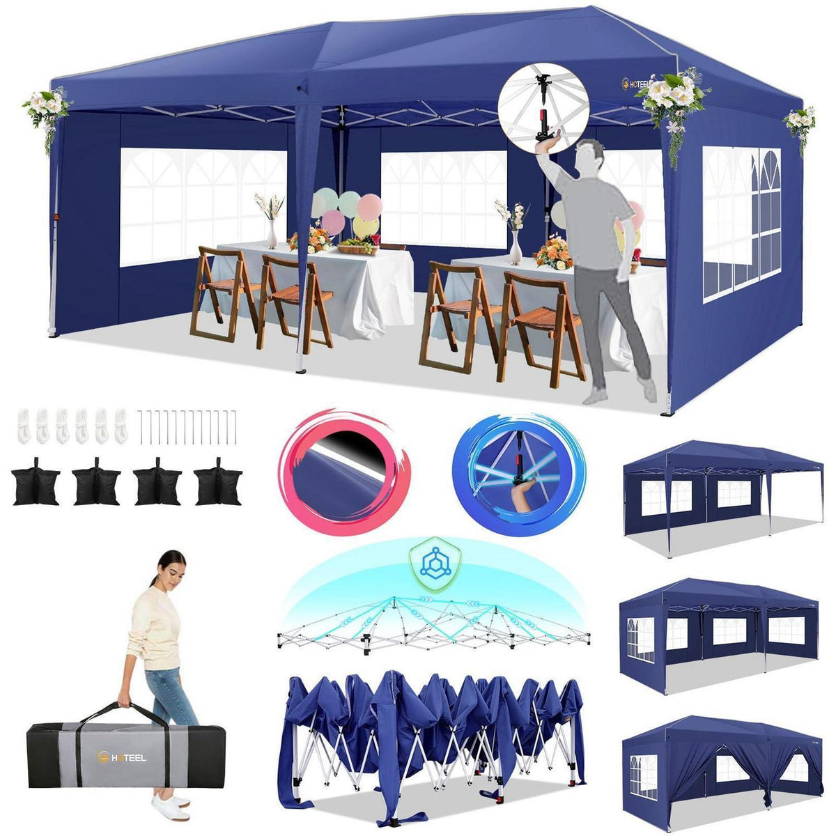 Faltpavillon 3x6 Wasserdicht mit Seitenwänden & Sandsäcken