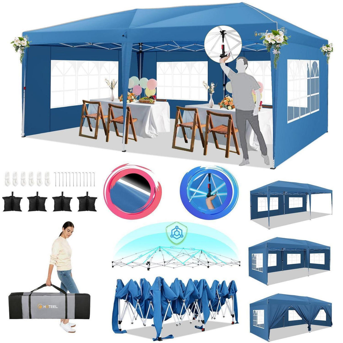 Faltpavillon 3x6 Wasserdicht – Partyzelt mit 6 Seitenwänden