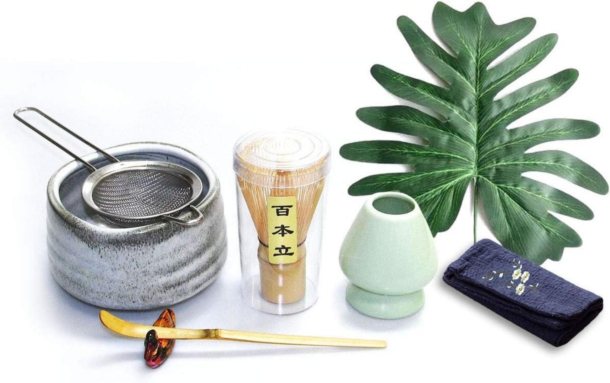 Japanisches Matcha-Zeremonie-Set mit Schale, Schneebesen, Teeschaufel
