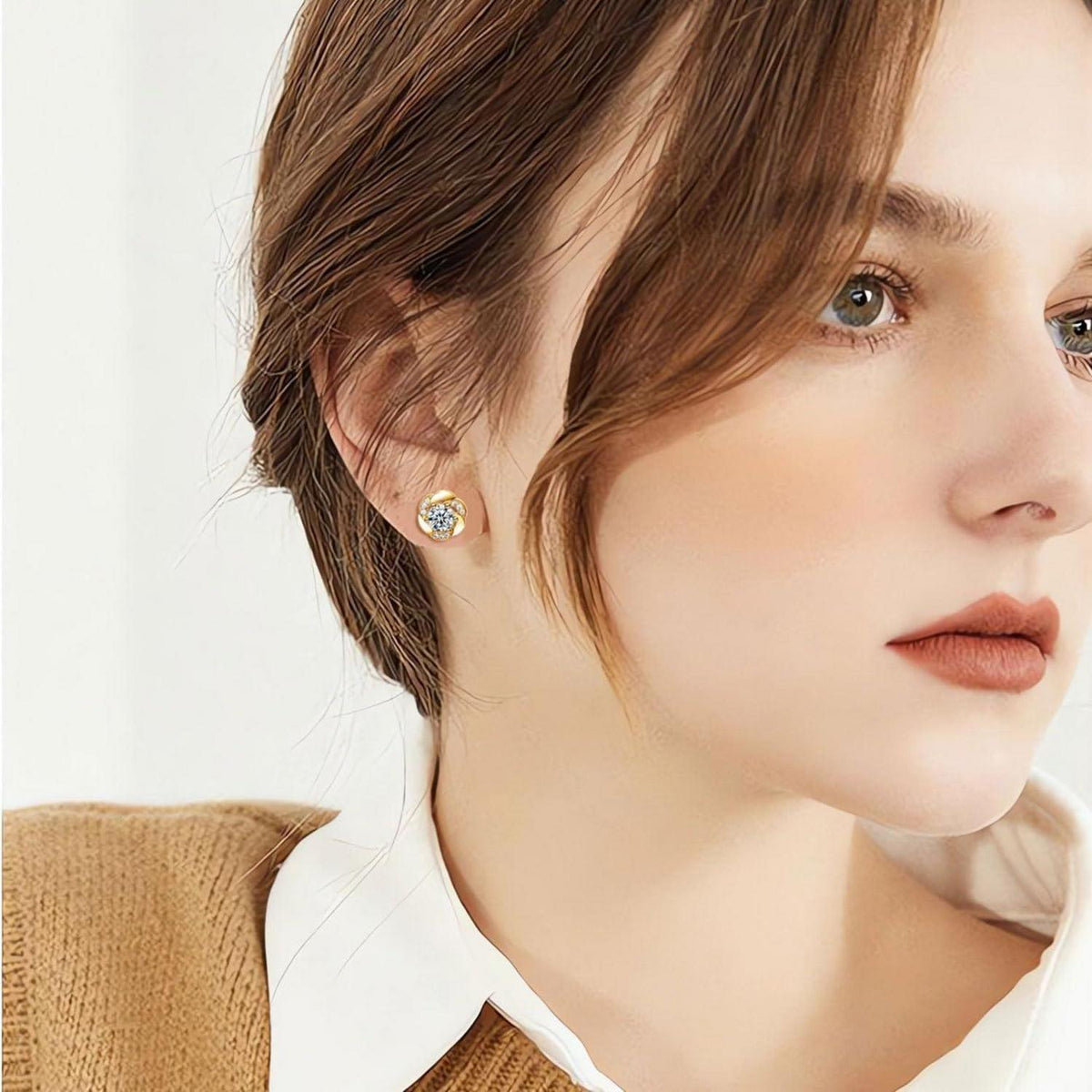 Ohrstecker Damen Silber 925 Blumen mit Zirkonia, Gold Vergoldet, Geschenkbox