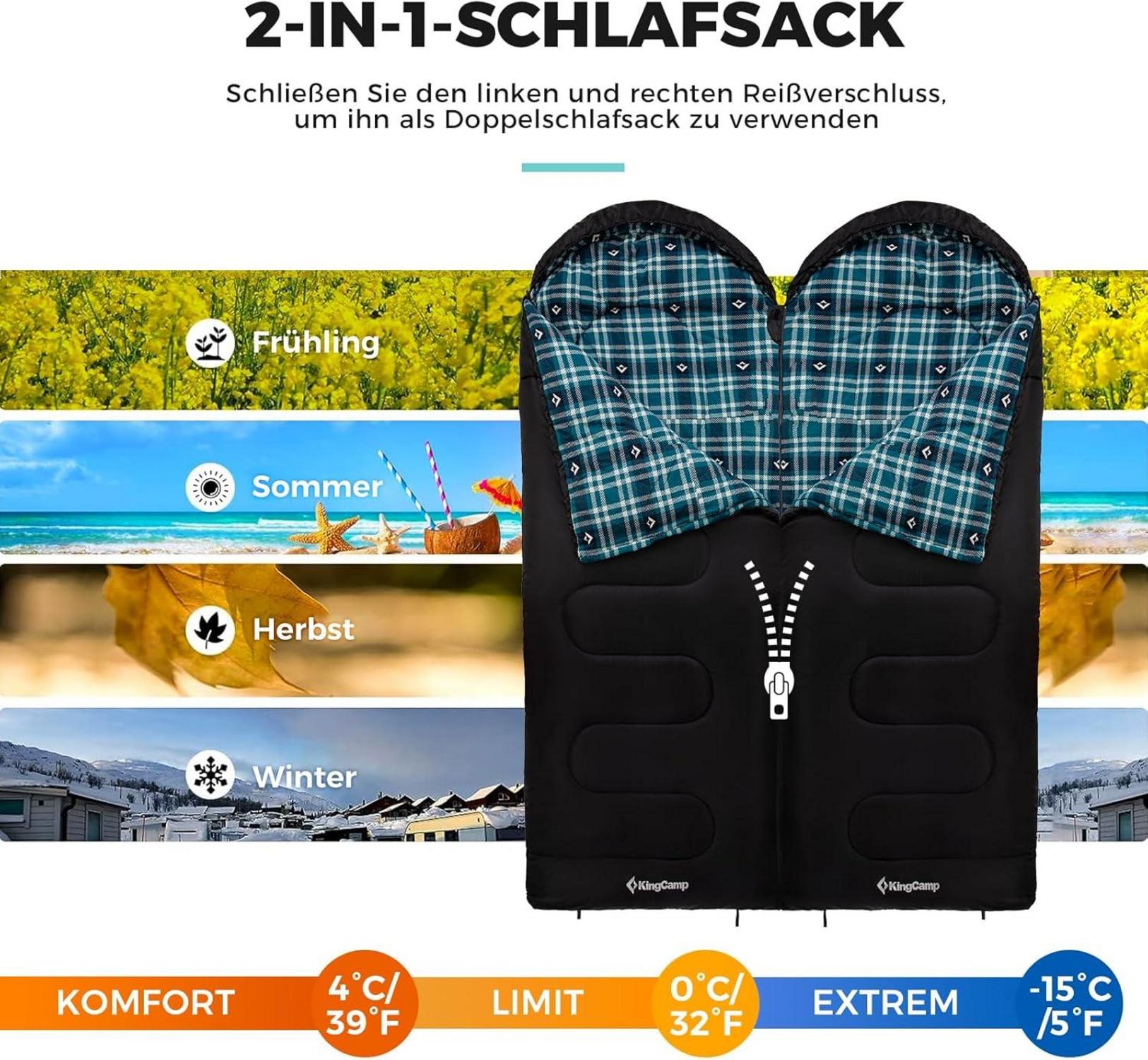 KingCamp Schlafsack Outdoor 3-4 Jahreszeiten 400g Füllung Schwarz