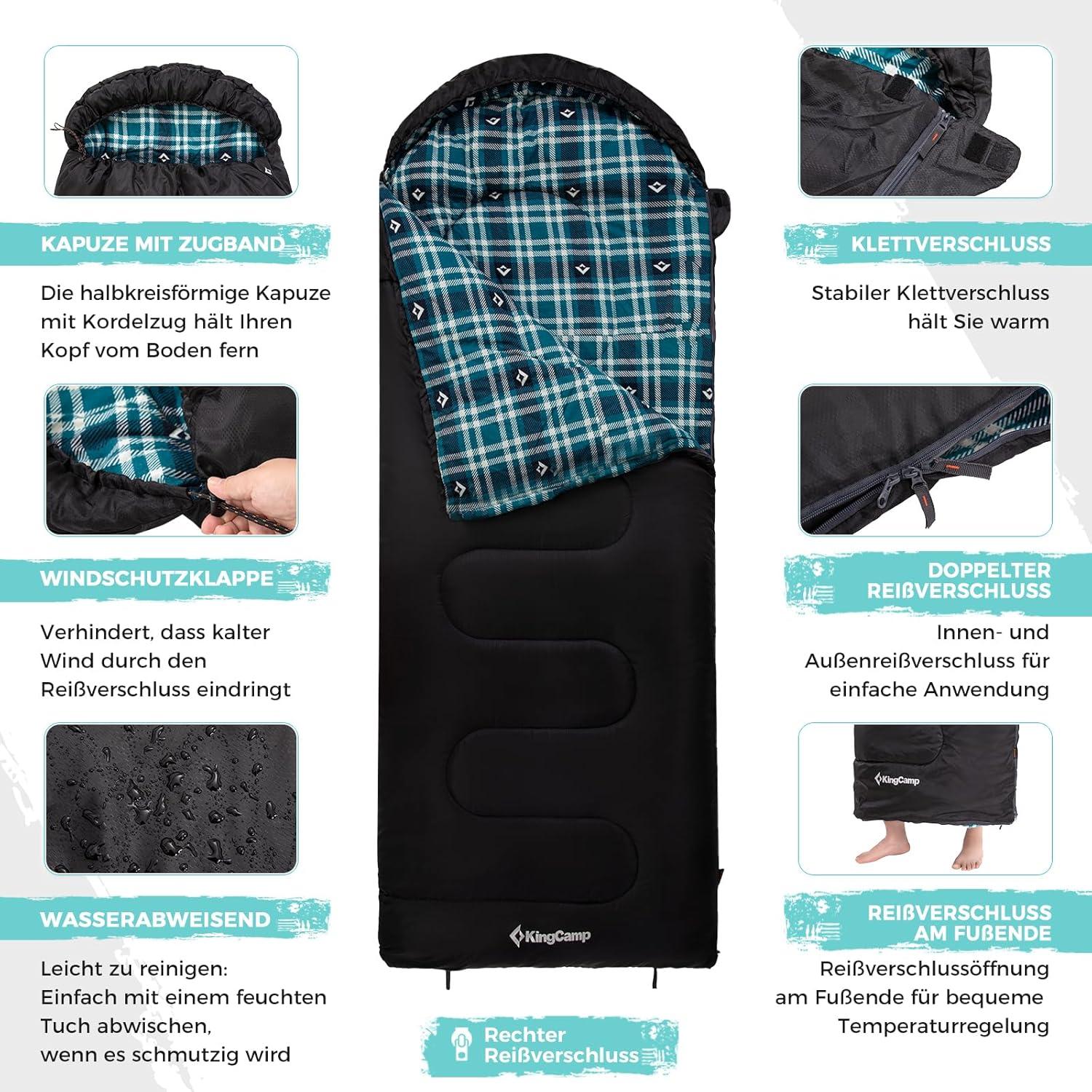 KingCamp Deckenschlafsack Outdoor Camping Schlafsack 3-4 Jahreszeiten 400g