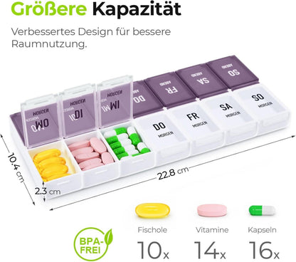 Tablettenbox 7 Tage Morgens Abends Große Fächer Vitamine