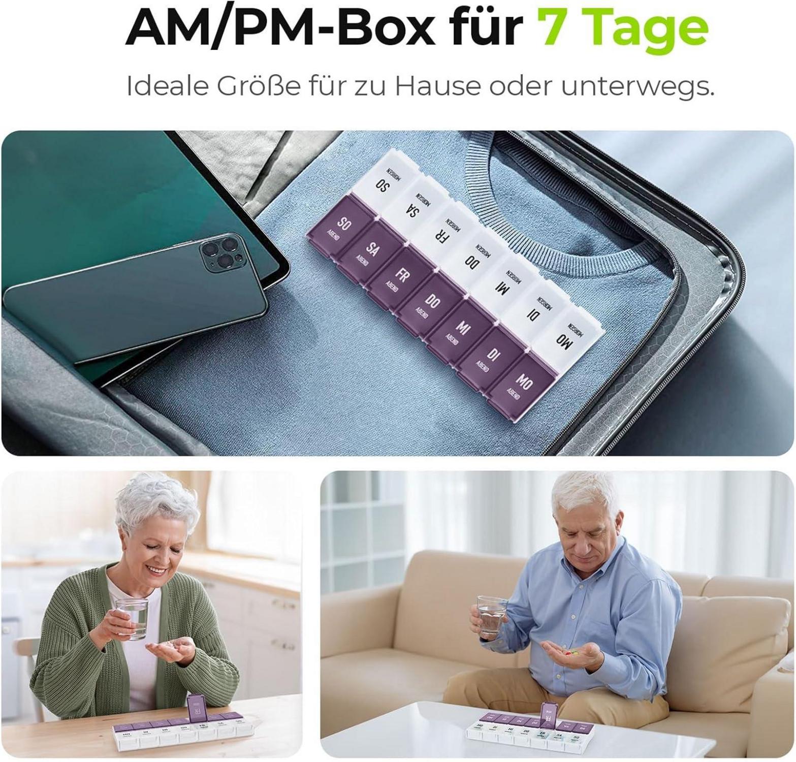 Tablettenbox 7 Tage Morgens Abends Fächer für Medikamente Vitamine