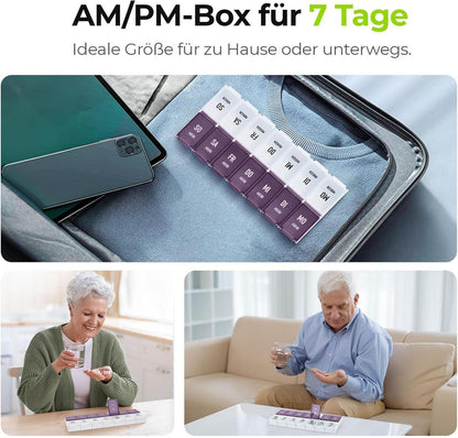Tablettenbox 7 Tage Morgens Abends Fächer für Medikamente Vitamine