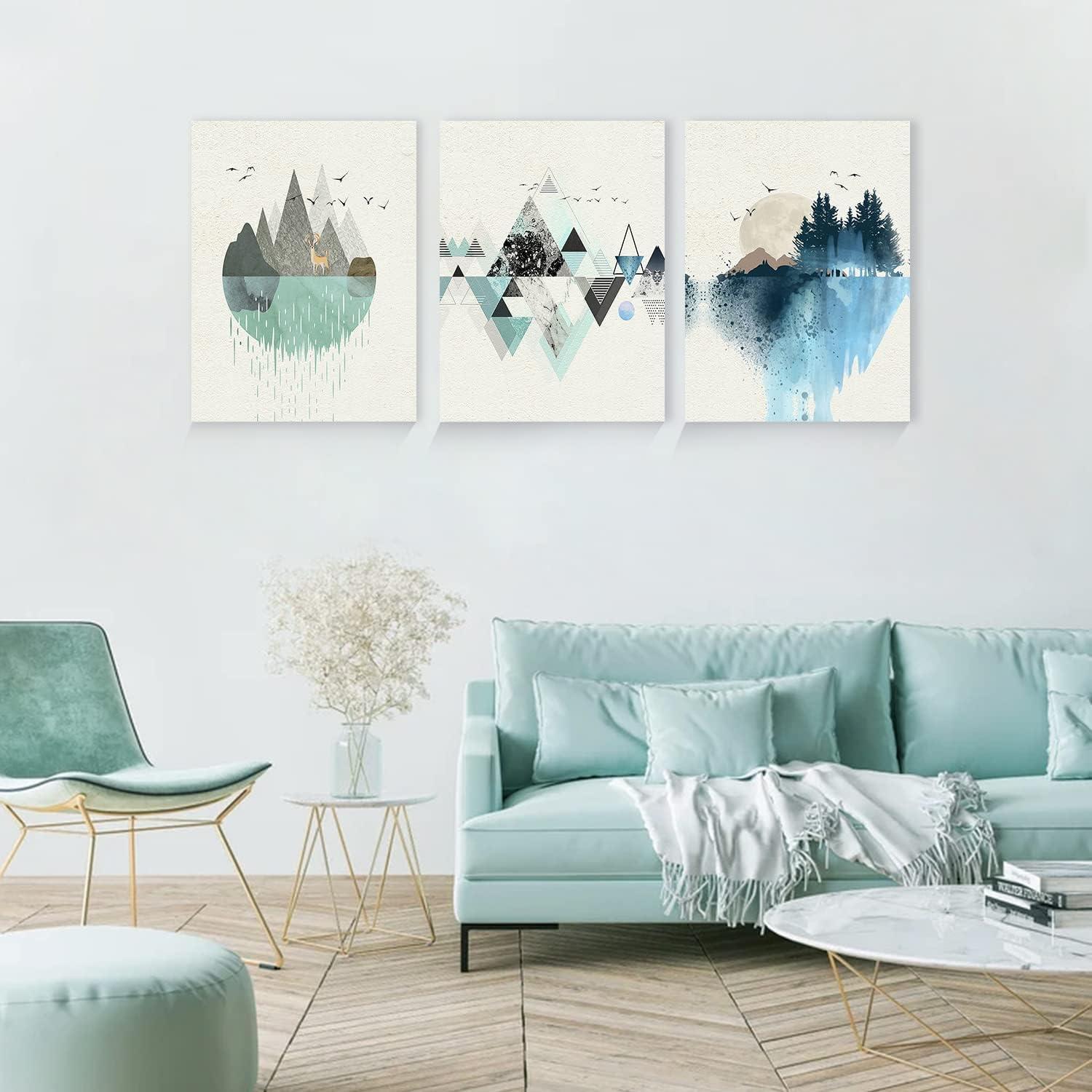 Moderne Abstrakte Berg Landschaft Leinwand Kunst 40x58x3 Grün Blau