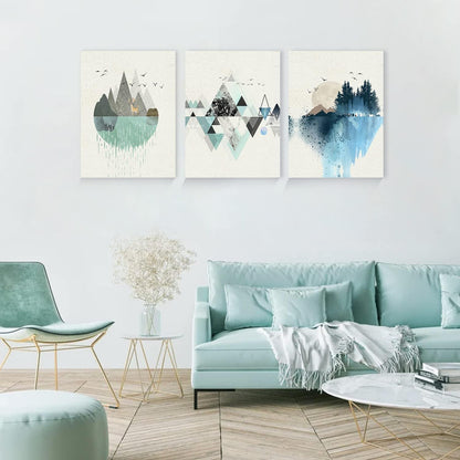 Moderne Abstrakte Berg Landschaft Leinwand Kunst 40x58x3 Grün Blau