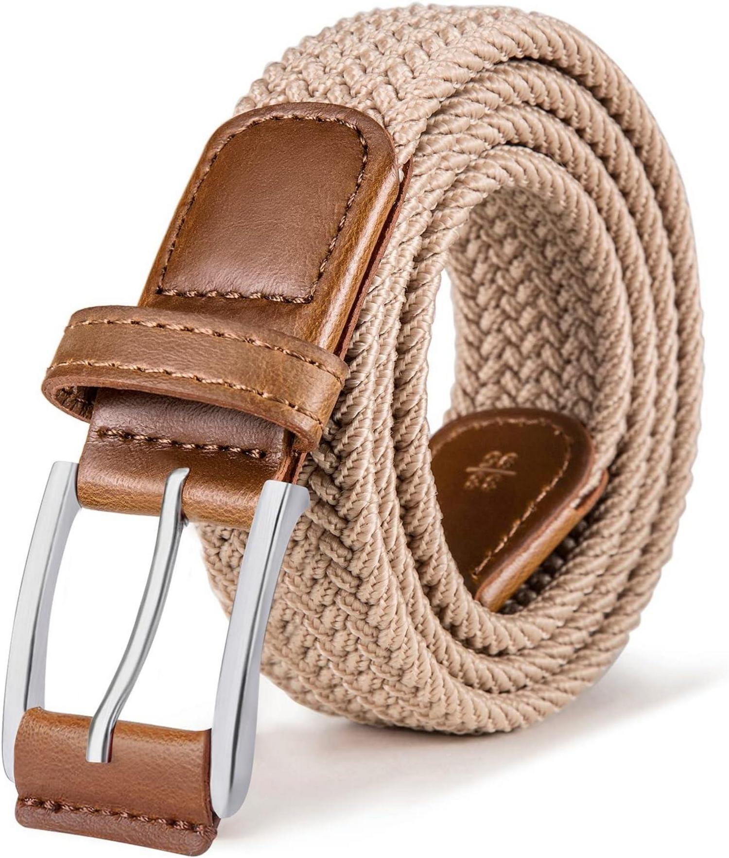 Geflochtener Stretchgürtel Golfgürtel für Männer und Damen Beige 35mm