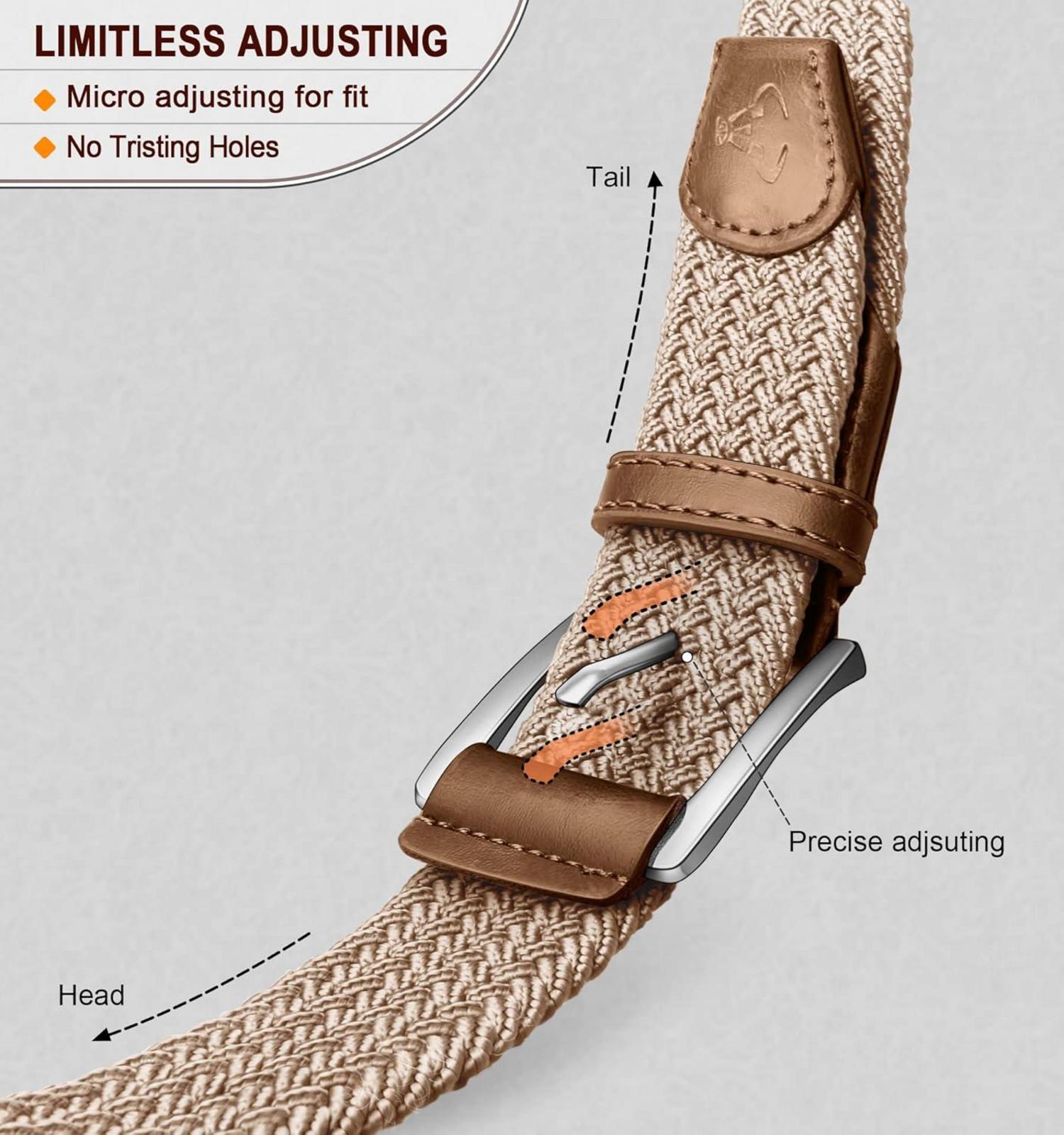 Geflochtener Stretchgürtel Golfgürtel für Männer und Damen Beige 35mm