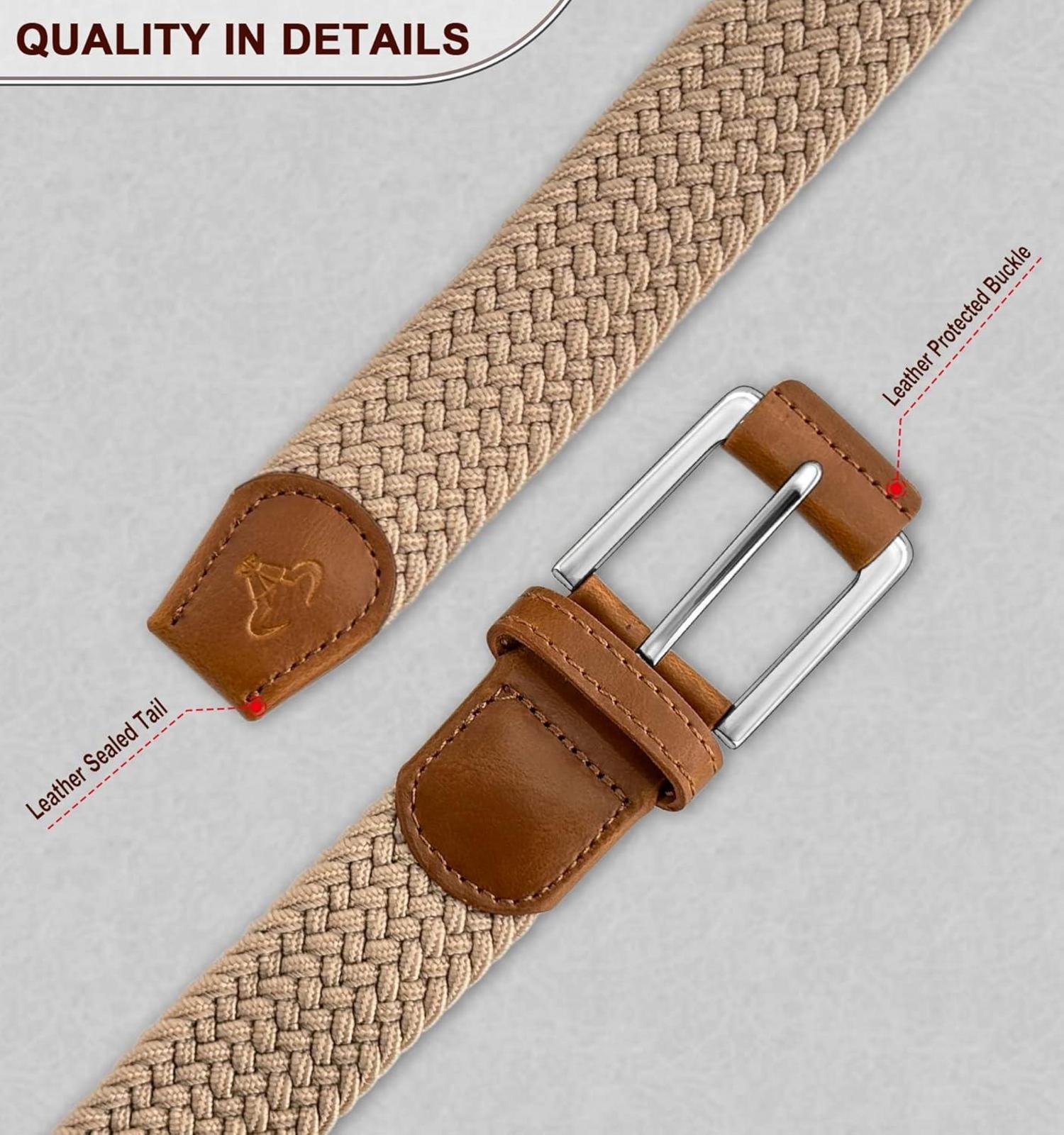 Stretchgürtel Herren Geflochten Elastisch Beige 35mm Golfgürtel 120cm