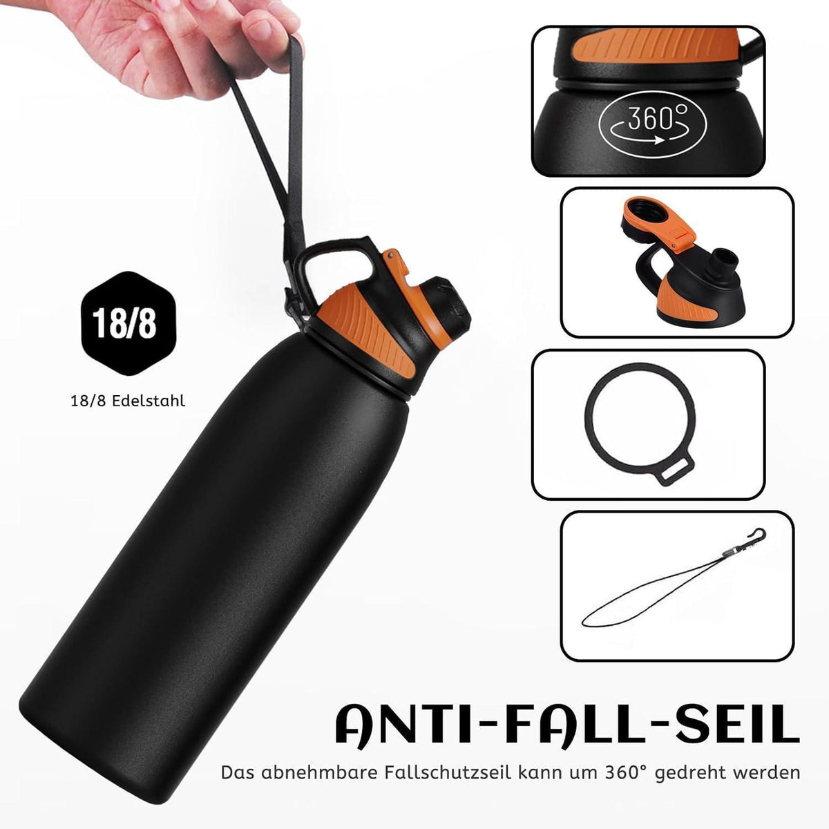 Edelstahl Trinkflasche mit Magnetdeckel, 1500ml, Kohlensäure geeignet