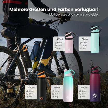 Edelstahl Trinkflasche mit Magnetdeckel, 1500ml, Kohlensäure geeignet
