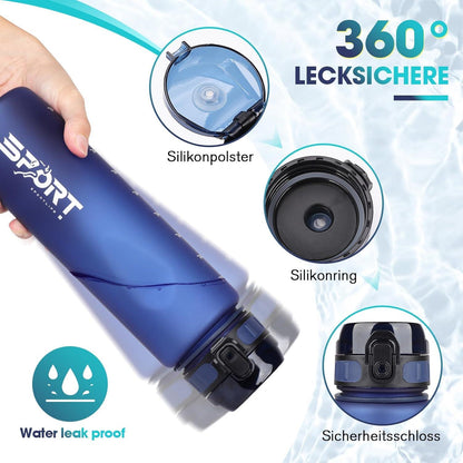 AOPREL Trinkflasche 1L BPA Frei Auslaufsicher mit Kapazitätsskala, Sportflasche für Outdoor, Schule, Camping